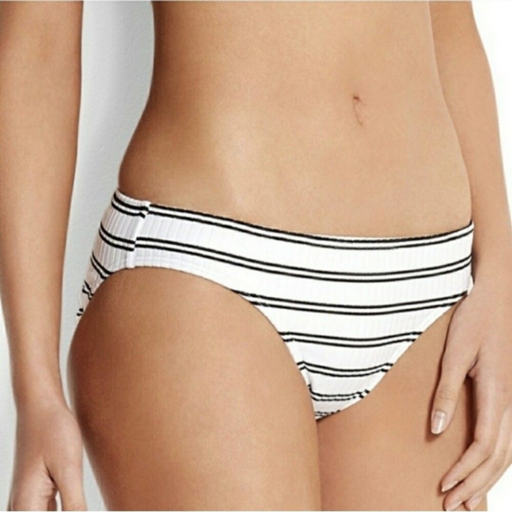 Seafolly White Black Inka Stripe Ribbed Bikini Swim Bottoms Size 14 NWOT Size 14